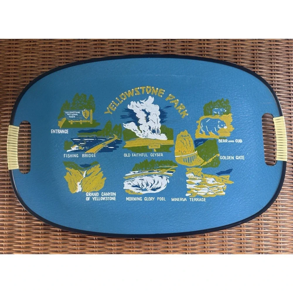 Vintage 1950s–60s Yellowstone National Park Souvenir Serving Tray – Made in...
